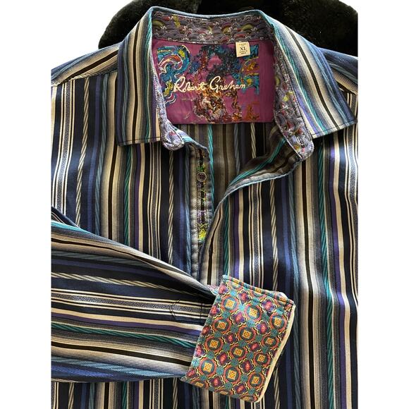Robert Graham Bold Striped Long Sleeve Button Down Shirt XL - Picture 1 of 13
